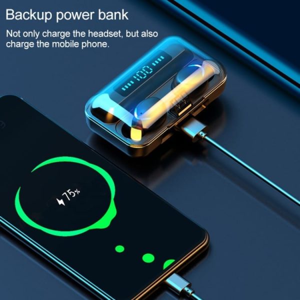 Brezžične slušalke QS3 bluetooth s prenosno polnilno postajo - črna - slika 3