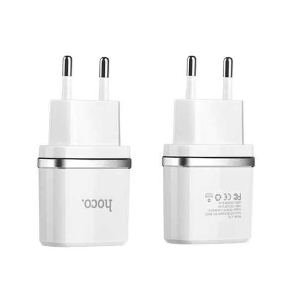 HOCO c12 stenski adapter + lightning usb kabel bel - slika 2