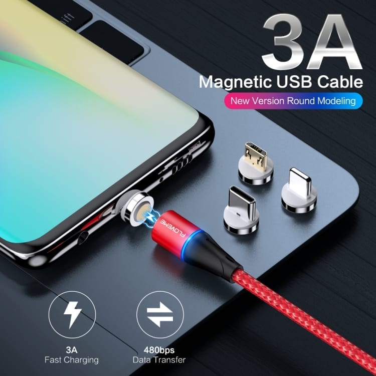 Magnetni kabel Floveme 3A FastCharge s priloženimi nastavki - črn