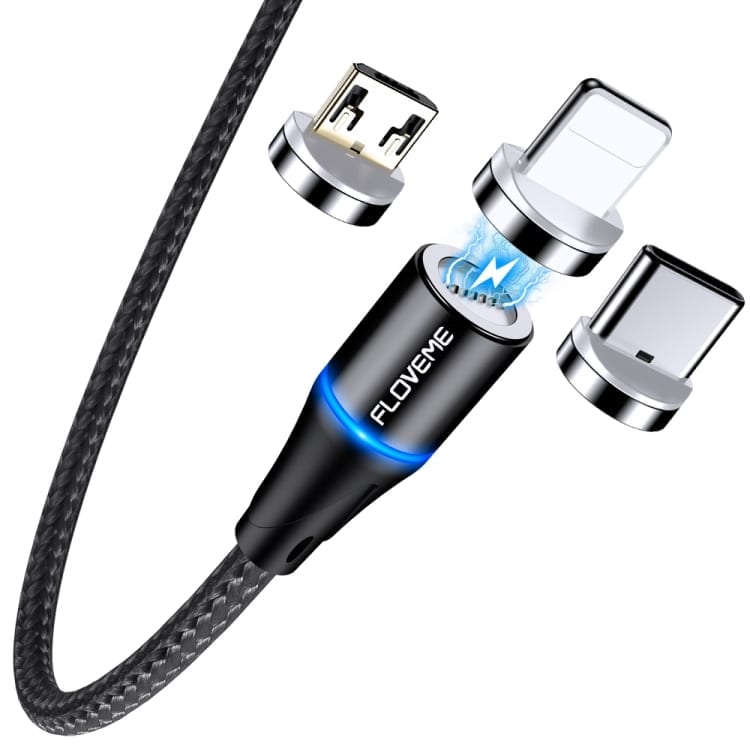 Magnetni kabel Floveme 3A FastCharge s priloženimi nastavki - črn