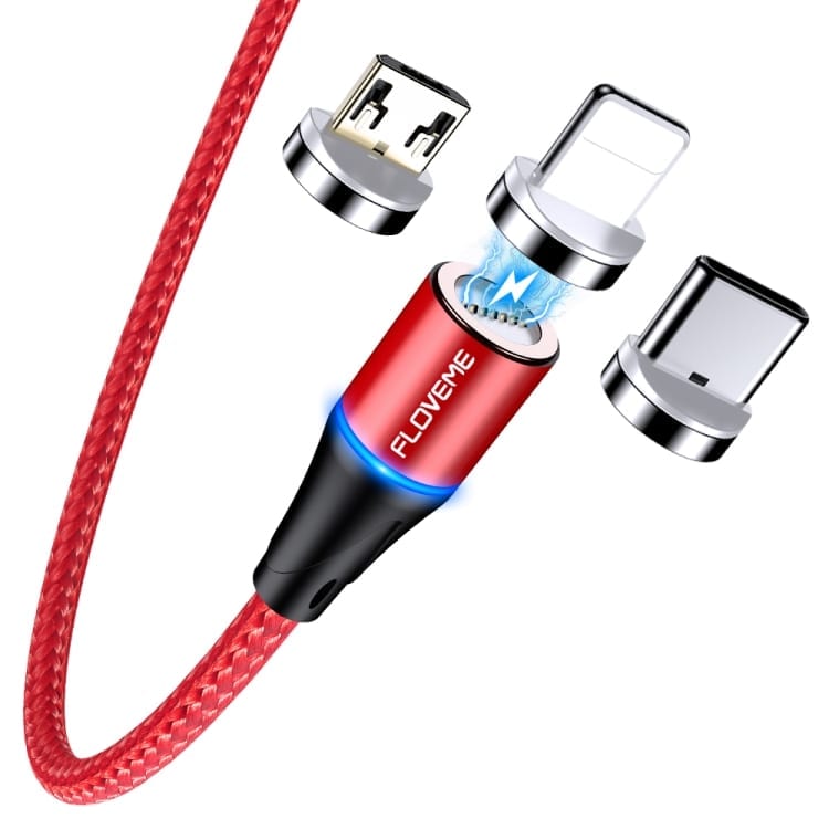 Magnetni kabel Floveme 3A FastCharge s priloženimi nastavki - rdeč