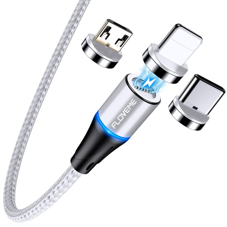 Magnetni kabel Floveme 3A FastCharge s priloženimi nastavki - srebrn