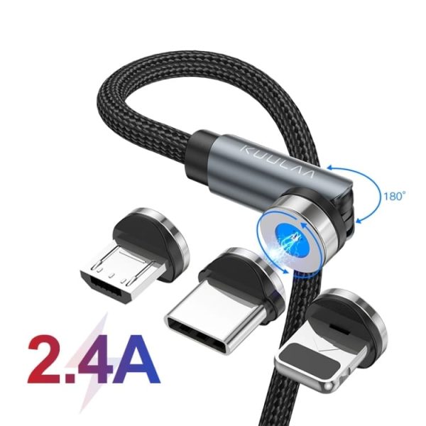 Magnetni kabel Kuulaa FastCharge s priloženimi nastavki - Črn - slika 1