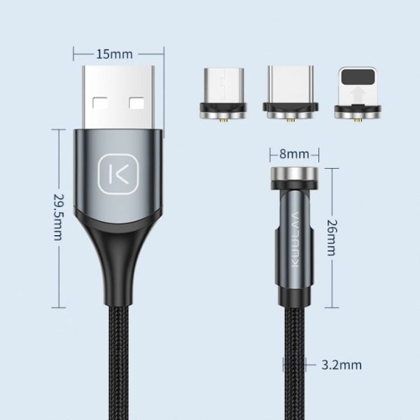 Magnetni kabel Kuulaa FastCharge s priloženimi nastavki - Črn - slika 5