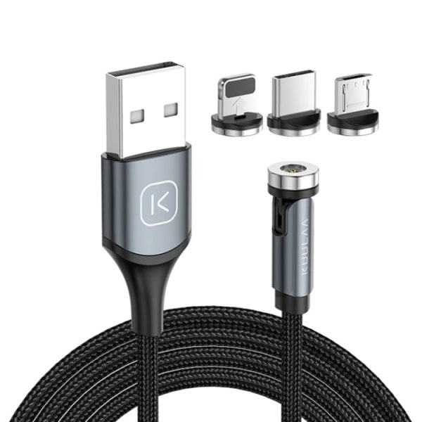 Magnetni kabel Kuulaa FastCharge s priloženimi nastavki - Črn