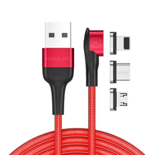 Magnetni kabel Kuulaa MegaBoost s priloženimi nastavki - rdeč