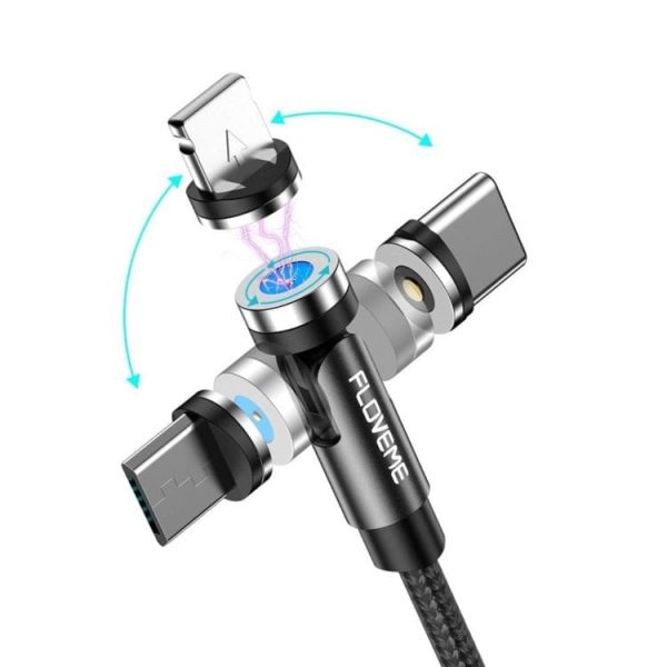 Magnetni kabel MagBoost 4v1 s priloženimi nastavki - 100cm - Črni - slika 1