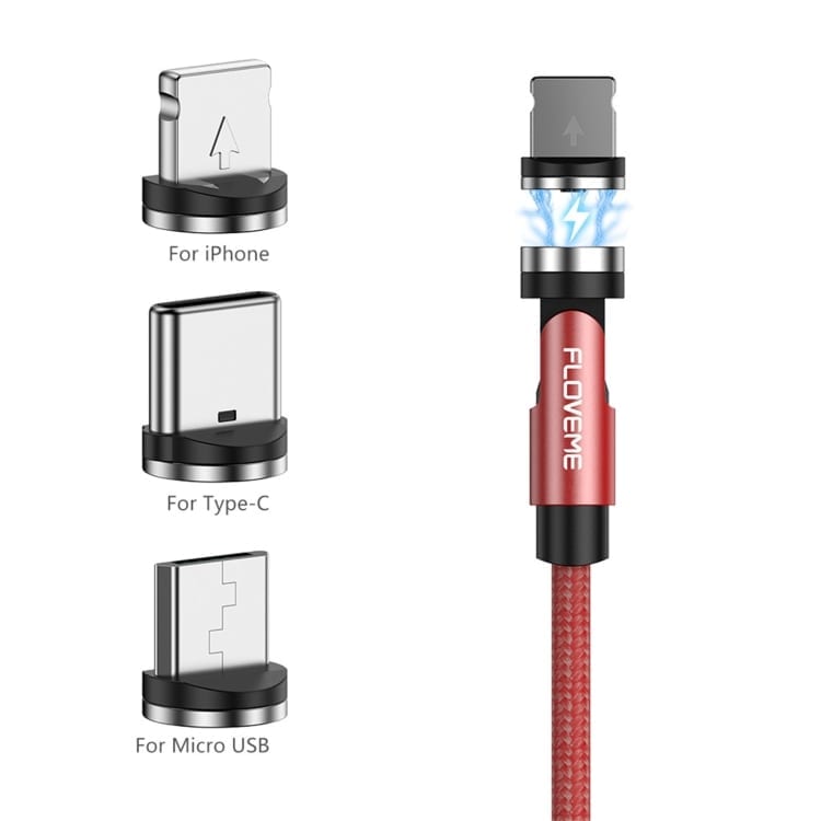 Magnetni kabel MagBoost 4v1 s priloženimi nastavki - 100cm - Rdeči