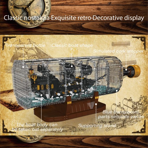 Mould King 10065 Black Pearl v steklenici kocke za sestavljanje, Velik model, 2499-delni - slika 3
