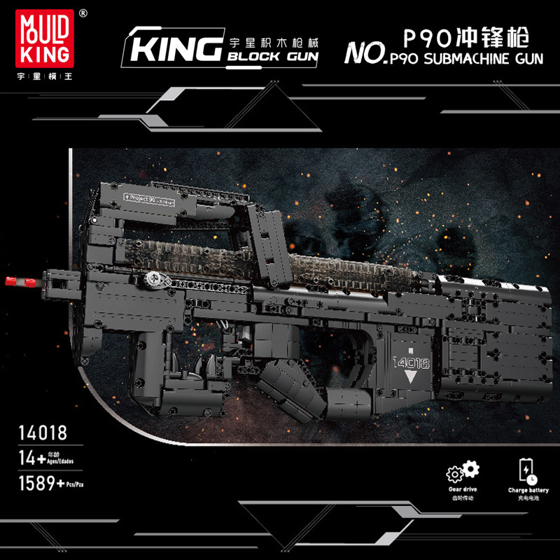 Mould King 14018 P90 brzostrelka 1:1, kocke za sestavljanje, motorizirani deli, velik model,1589-delni