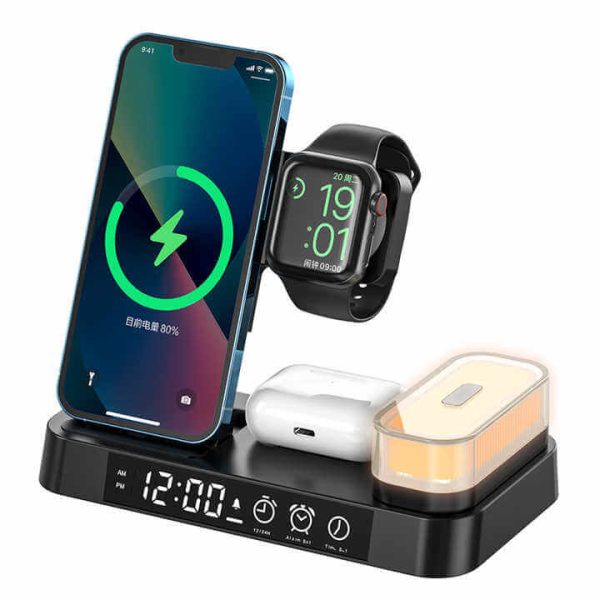 NightCharge A37 budilka z brezžičnim polnilcem 6 v 1, 30W Hitro Polnjenje, Prenosna nočna lučka, Črna - slika 2