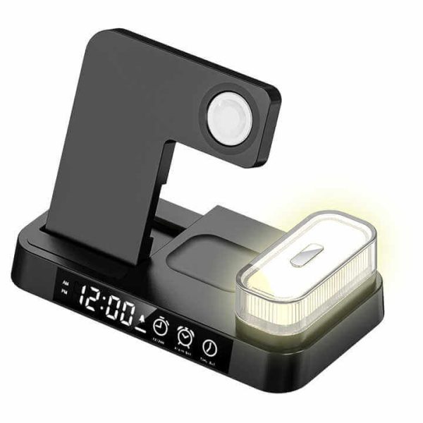 NightCharge A37 budilka z brezžičnim polnilcem 6 v 1, 30W Hitro Polnjenje, Prenosna nočna lučka, Črna - slika 3