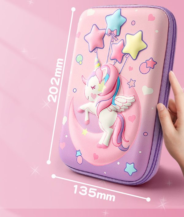 Premium velika trda šolska peresnica EVA 3D moon unicorn - prazna - slika 1
