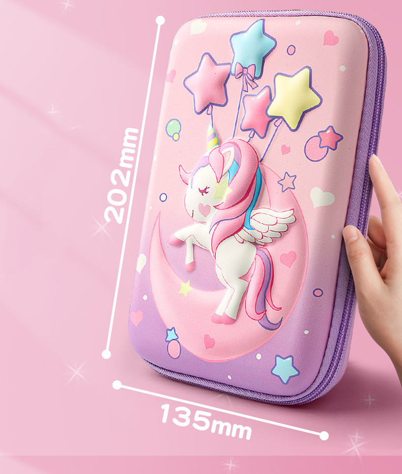 Premium velika trda šolska peresnica EVA 3D moon unicorn - prazna