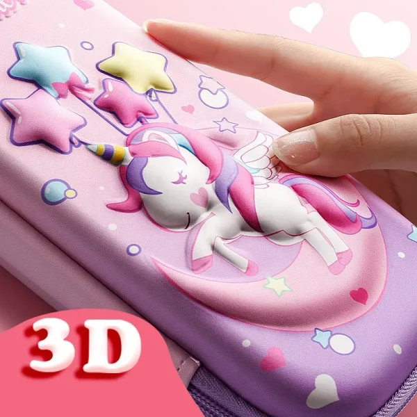 Premium velika trda šolska peresnica EVA 3D moon unicorn - prazna - slika 2