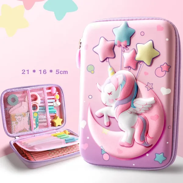 Premium velika trda šolska peresnica EVA 3D moon unicorn - prazna - slika 3
