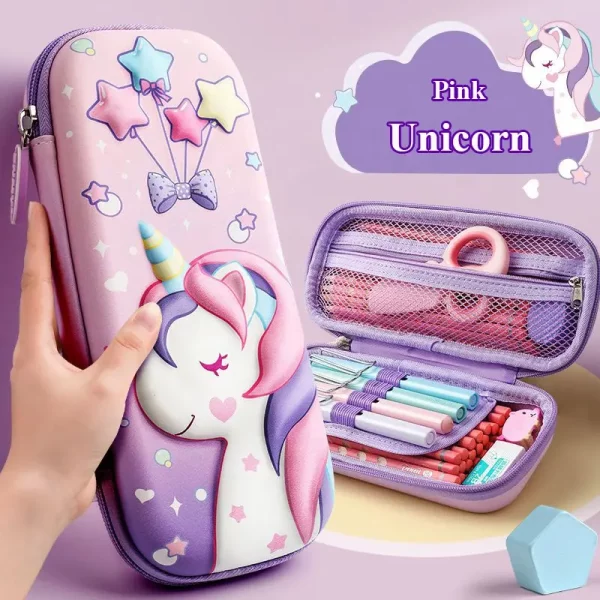 Premium trda šolska peresnica EVA 3D Pink Unicorn - prazna - slika 1