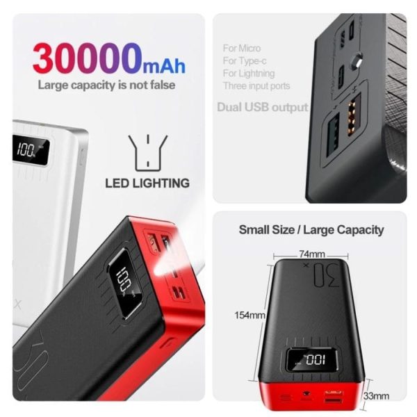 Prenosna polnilna baterija Power bank PowerStar - 30000mAh - Črna - slika 7