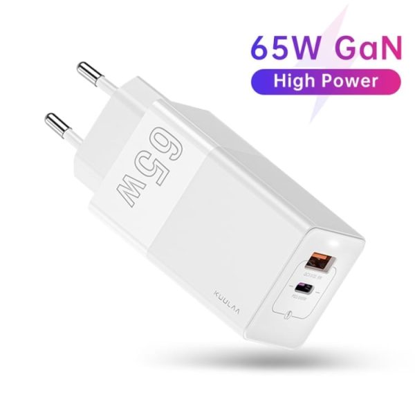 Prenosni polnilni adapter Kuulaa 65W GaN QC3.0 in USB PD - Bel