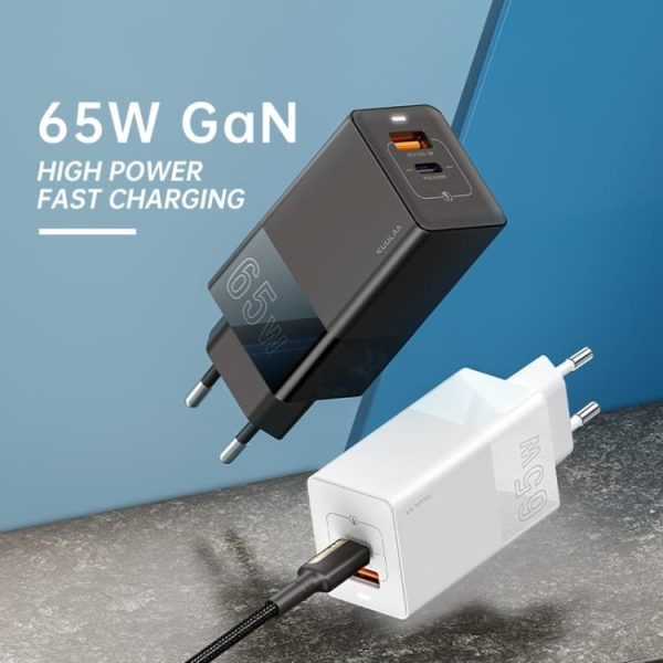 Prenosni polnilni adapter Kuulaa 65W GaN QC3.0 in USB PD - Bel - slika 2
