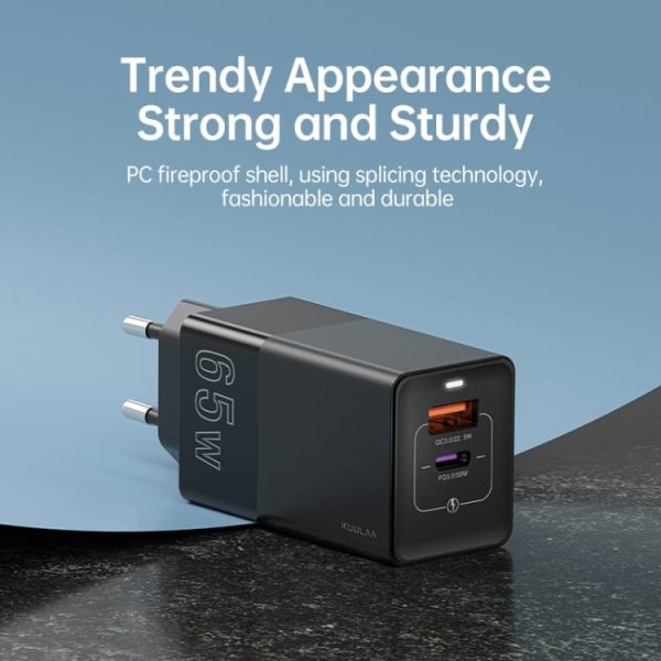 Prenosni polnilni adapter Kuulaa 65W GaN QC3.0 in USB PD - Bel - slika 4