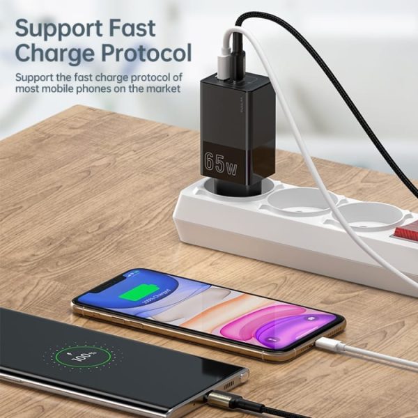 Prenosni polnilni adapter Kuulaa 65W GaN QC3.0 in USB PD - Bel - slika 6
