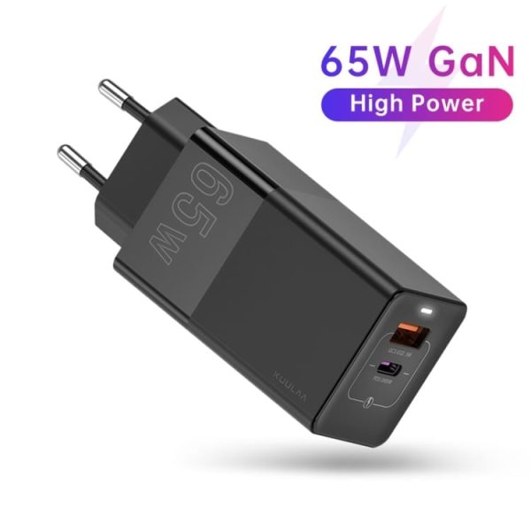 Prenosni polnilni adapter Kuulaa 65W GaN QC3.0 in USB PD - Črn