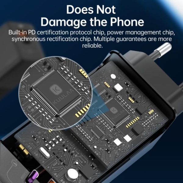 Prenosni polnilni adapter Kuulaa 65W GaN QC3.0 in USB PD - Bel - slika 3