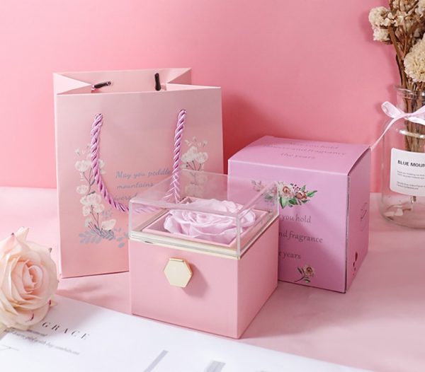 Romantična darilna škatlica za nakit z vrtljivim delom WonderRose, Roza - slika 6