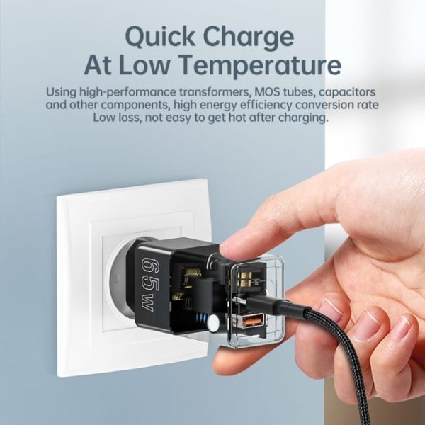 Prenosni polnilni adapter Kuulaa 65W GaN QC3.0 in USB PD - Bel - slika 5