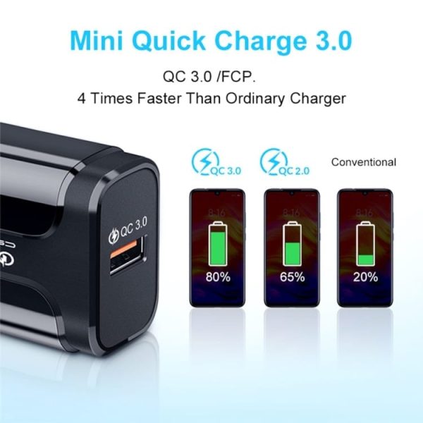 Stenski polnilni adapter FastCharge QC3.0 18W - Črn - slika 3
