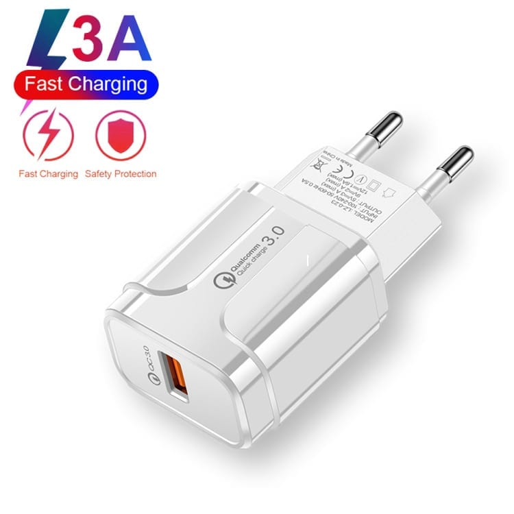 Stenski polnilni adapter FastCharge QC3.0 18W - Bel