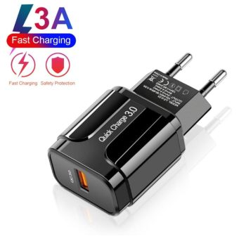 Stenski polnilni adapter FastCharge QC3.0 18W - Črn