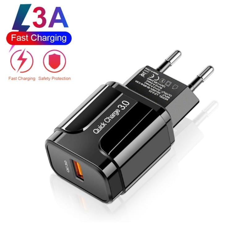 Stenski polnilni adapter FastCharge QC3.0 18W - Črn
