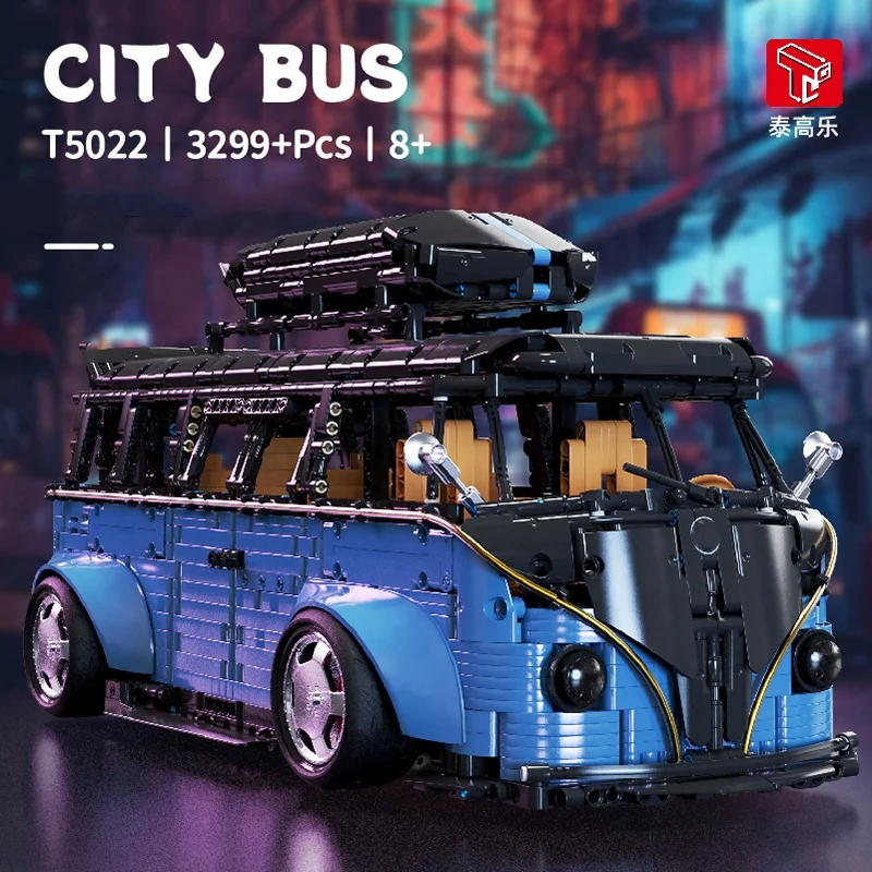 TGL T5022A moder bus, kocke za sestavljanje, motoriziran pogon, velik model 1:8, 3299-delni