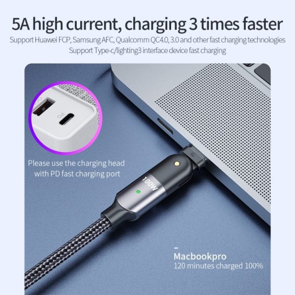 USB-C v USB-C PD kabel za ultra hitro polnjenje 100W 5A - Siv - slika 6