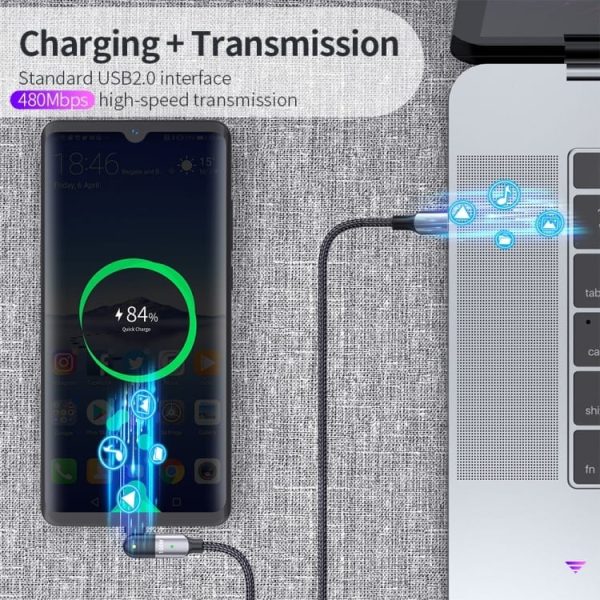 USB-C v USB-C PD kabel za ultra hitro polnjenje 100W 5A - Siv - slika 12