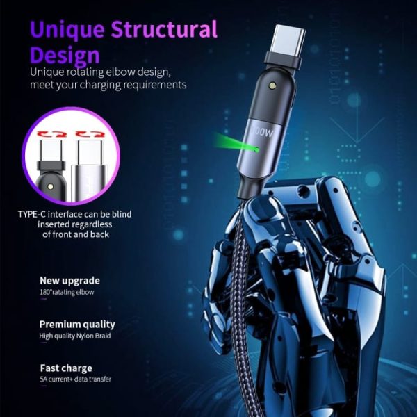 USB-C v USB-C PD kabel za ultra hitro polnjenje 100W 5A - Siv - slika 9