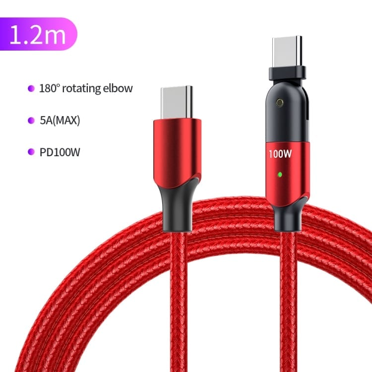 USB-C v USB-C PD kabel za ultra hitro polnjenje 100W 5A - Rdeč